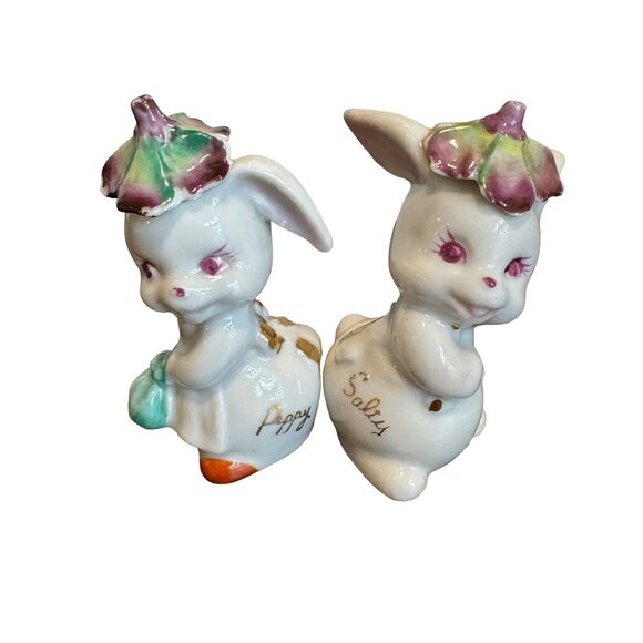 Vintage “Salty & Peppy” Anthropomorphic Bunny Rabbit Salt & Pepper Shaker Set - Picture 1 of 12